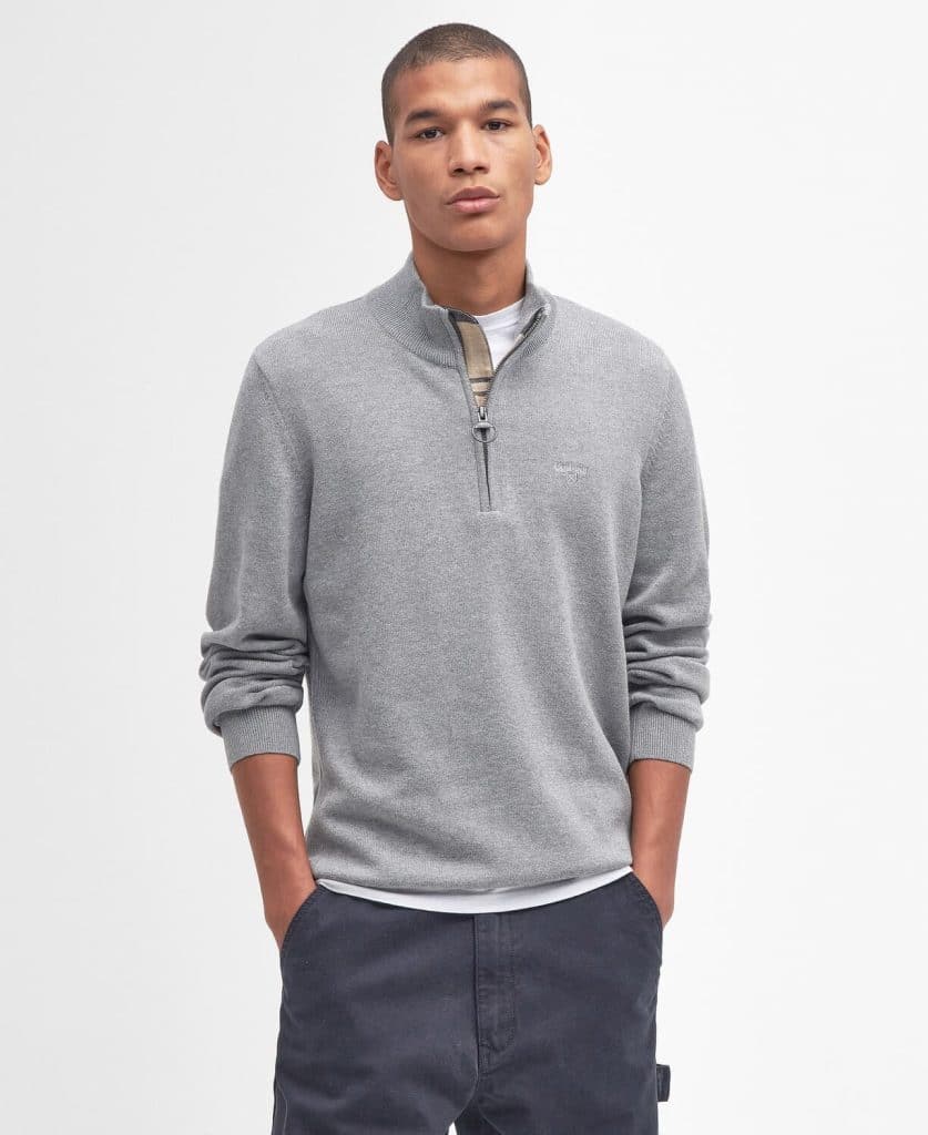 Pull en coton cotton half zip barbour grey gris