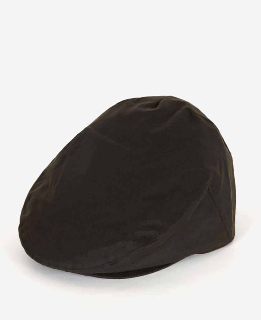 Casquette plate en coton huilé olive Barbour