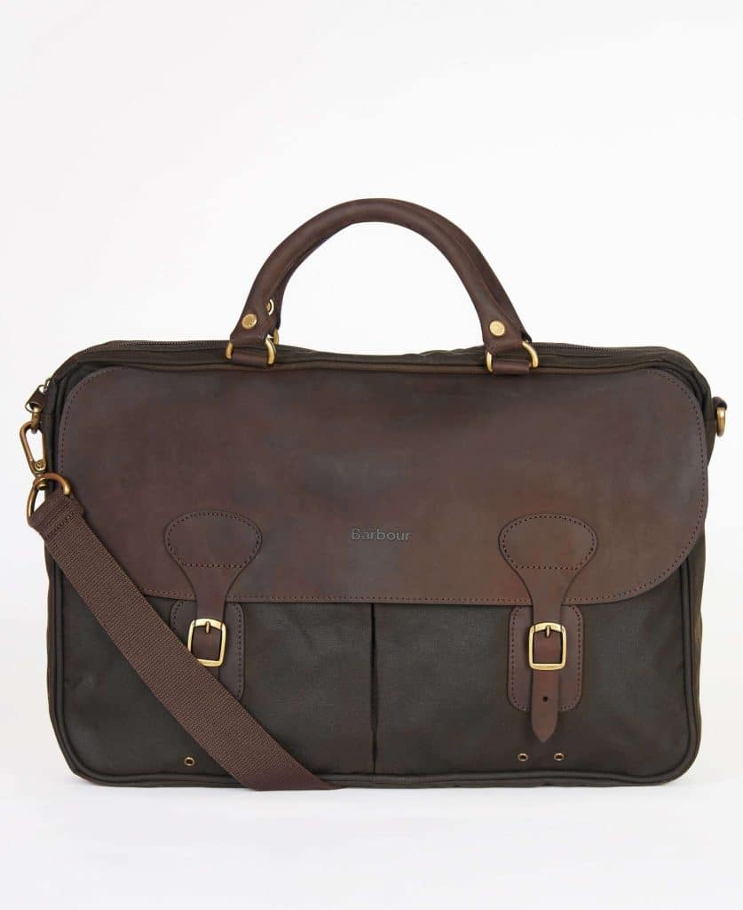 Malette en cuir et coton huilé Barbour olive